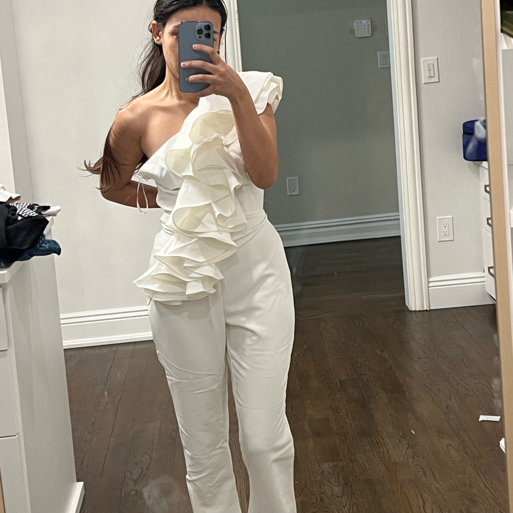 Club London White Ruffled Jumpsuit
